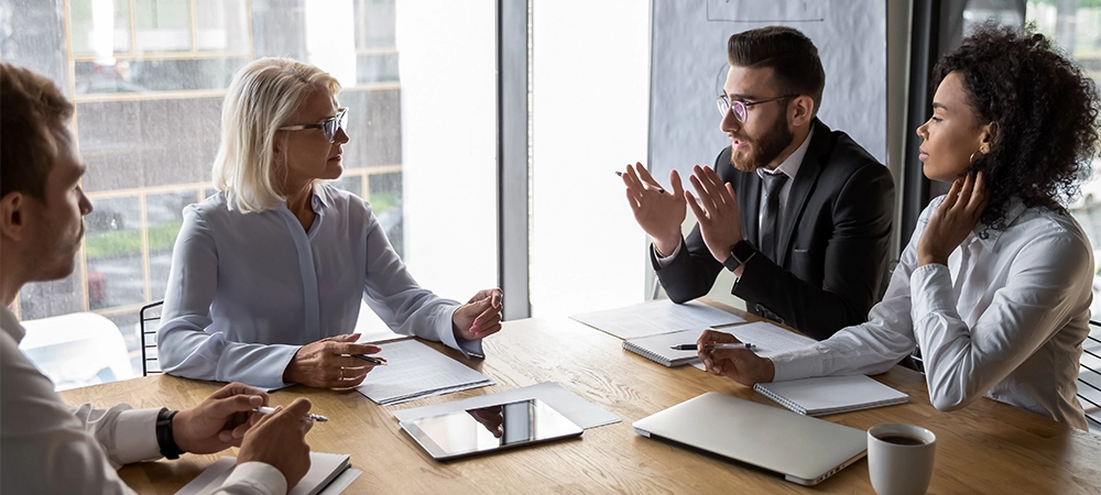 business detail discussing with insurance agents
