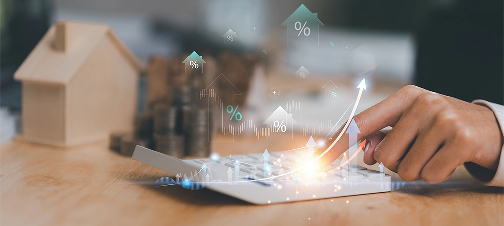 Real estate agents calculate interest rates for clients ,Investment loan approval concepts to build residential homes , real estate business ,home insurance ,appraisal of property value